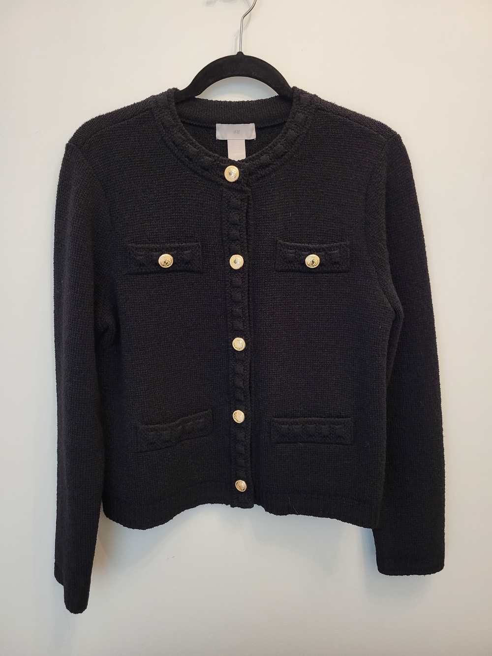 H&M Black Knit Button-Front Cardigan with Gold Buttons Medium